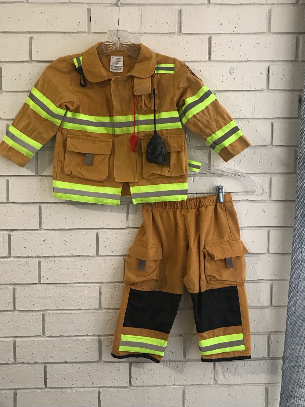 Kids Firefighter Dress-Up Jacket & Pants - Tan with Neon Reflective Stripes